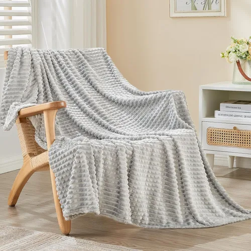 Miniatura 20 de EMME Manta de vellón, manta jacquard 3D para sofá y cama, manta suave, acogedora y esponjosa, ligera, de franela de lujo con diseño de cuadrícula