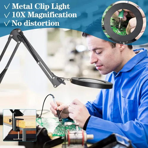 Miniatura 7 de HITTI Lupa de Aumento 10X con Luz y Soporte, Atenuación Continua 3 Modos de Color Lupa LED Iluminada, Lámpara de Escritorio Manos Libres