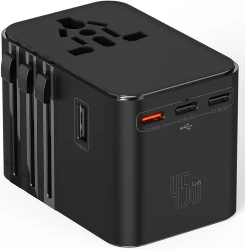 Miniatura 11 de Adaptador de viaje universal de 45 W - Enchufe compacto con 3 puertos USB-C y 2 puertos USB-A para UE/Reino Unido/US/AU, adaptador de corriente Azul