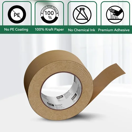 Miniatura 5 de EFOK 6 rollos de cinta de embalaje marrón de 2 pulgadas al por mayor, cinta de embalaje de papel kraft actualizada 2025, 2 pulgadas x 55 yardas