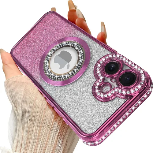 Miniatura 24 de Losin Funda magnética compatible con iPhone 15 Pro Max con purpurina compatible con MagSafe Funda de lujo con diamantes de imitación con logotipo