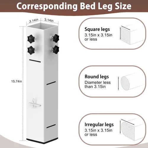 Miniatura 5 de 4 elevadores de cama de acero al carbono de 3.15 pulgadas de diámetro, elevador de cama de metal alto para dormitorio universitario, marco de cama