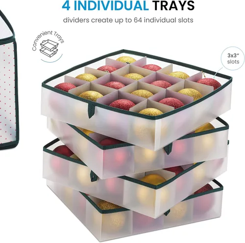 Miniatura 4 de ZOBER Caja de almacenamiento de plástico para adornos de Navidad, almacena 64 adornos de 3 pulgadas con bandejas individuales, caja de Verde