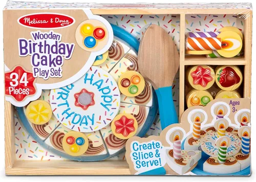 Miniatura 7 de Melissa & Doug, pastel de fiesta de cumpleaños, juego con alimentos, mezclar y combinar, decoraciones para pastel y 7 velas