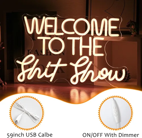 Miniatura 3 de Letrero de neón con texto en inglés "Welcome To The Show", luces LED de neón divertidas, regulables, alimentadas por USB, de 16.5 x 11 pulgadas