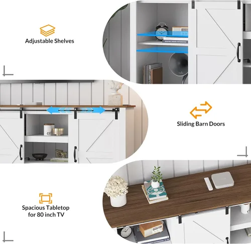 Miniatura 3 de GarveeLife Moderno soporte de TV acanalado de 55 pulgadas con 4 puertas, centro de entretenimiento con armarios de almacenamiento grandes