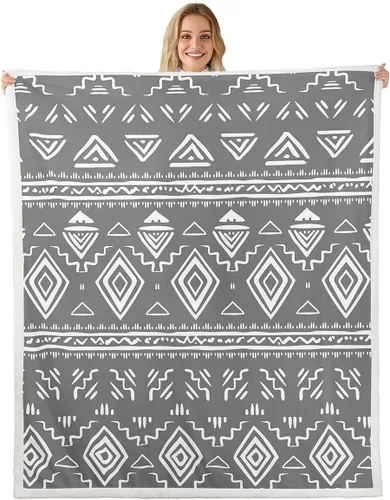 Miniatura 18 de Manta Decorativa Tribal Boho Azteca para Hombres y Mujeres, Manta de Vellón Étnica Bohemia Negro y Blanco de 50"X60", Manta Sherpa del Suroeste