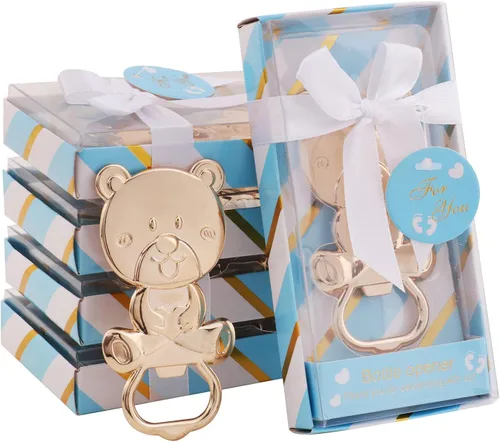 Miniatura 8 de Paquete de 15 abridores de botellas de oso para recuerdos de baby shower, abridor de cerveza de metal para invitados, recuerdos de fiesta, Blanco