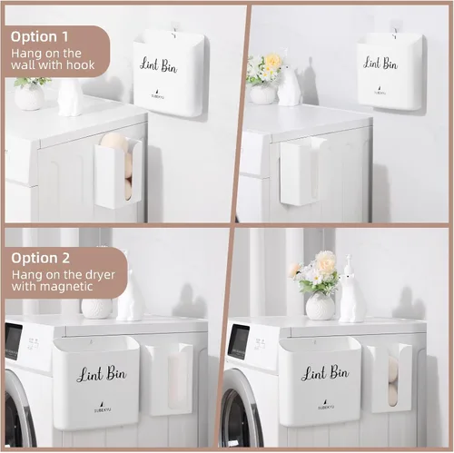 Miniatura 4 de SUBEKYU Contenedor magnético de pelusa para lavandería, pequeño contenedor de basura o contenedor de almacenamiento de ropa para colgar