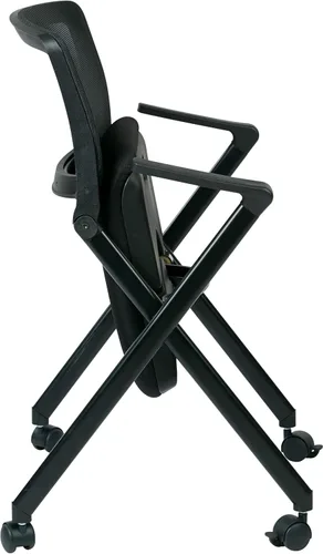 Miniatura 5 de Office Star FC Series - Juego de 2 sillas plegables con malla transpirable y asiento de tela acolchado, color negro icono con marco negro