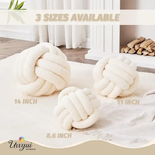 Miniatura 2 de Uvvyui Bola de Almohada de Nudo, Almohadas Decorativas Suaves para el Hogar, Almohada Redonda de Tiro, Almohada de Felpa Anudada Hecha a Mano, Cojín