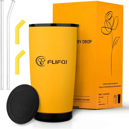 Miniatura 10 de Vaso de 20 onzas con tapa, taza de café de viaje de doble pared aislada al vacío, taza térmica de acero inoxidable con recubrimiento en polvo, vaso