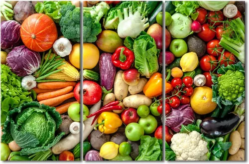 Miniatura 31 de Arte de pared con frutas y verduras, surtido de frutas y verduras frescas, lienzo, pósteres de pintura de frutas y verduras, decoración de pared, 3