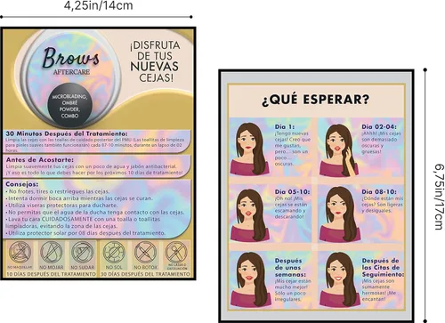 Miniatura 6 de 50 Pcs Instrucciones De post Cuidados De Las Cejas Permanentes - Versión Española Microblading Tarjetas de Instrucciones de Cuidado Posterior 4.25x