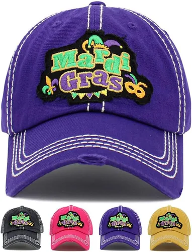 Miniatura 2 de ScarvesMe Gorra de béisbol vintage bordada vintage de algodón desgastado para mujer Mardi Gras