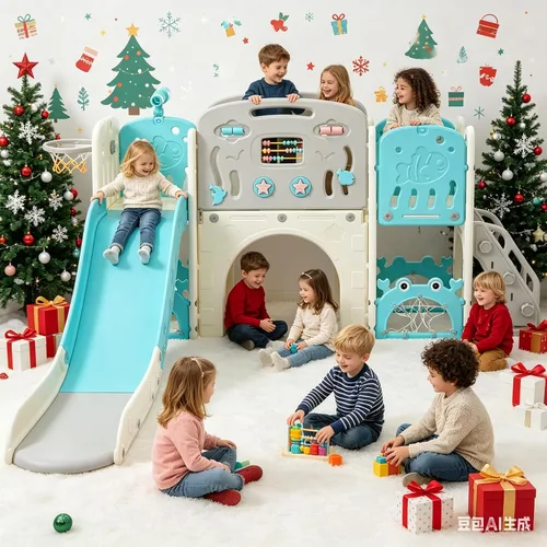 Miniatura 2 de Tobogán infantil 11 en 1, tobogán para niños pequeños de 1 a 3 años con telescopio, aro de baloncesto y telescopio, juego para interiores y Azul