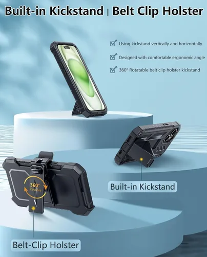 Miniatura 5 de FNTCASE Funda para iPhone 15: para iPhone 14, 13 y 16e, funda militar a prueba de golpes, funda resistente para teléfono celular con soporte y funda