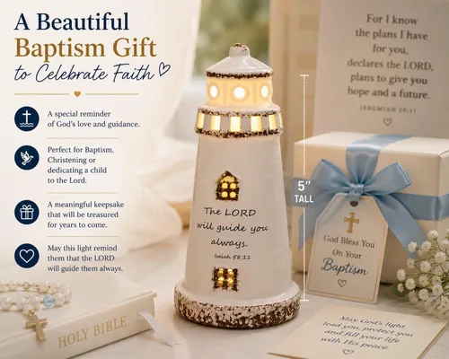 Miniatura 4 de DAILYBREAD Lámpara de faro cristiano, pequeña luz nocturna de cerámica con versículo de la Biblia, regalo de fe inspirador para niños, estudiantes