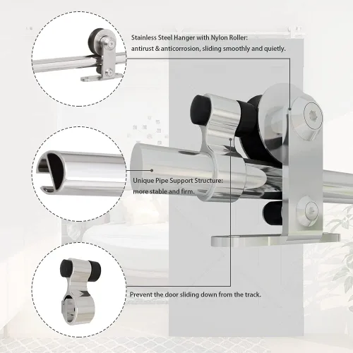 Miniatura 2 de TSMST Kit de herrajes para puerta corrediza de granero de 6.6 pies, riel de puerta de granero resistente de acero inoxidable para montaje superior