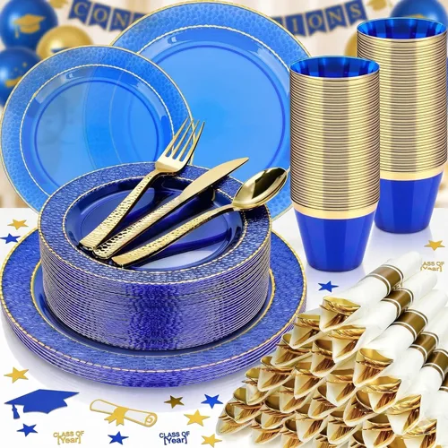 Miniatura 7 de Bestluck - 350 platos de plástico transparente con borde dorado rosa para 50 invitados, juego de vajilla desechable para fiestas y bodas, incluye