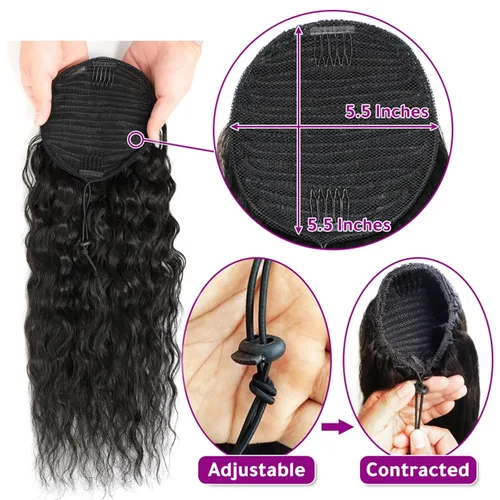 Miniatura 4 de Extensiones de cola de caballo de cabello humano lacio/rizado/rizado liso, color 1B, degradado 1B/30, cordón/cola de caballo envolvente