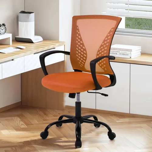 Miniatura 9 de Silla de oficina de malla con ruedas, silla de escritorio ergonómica de respaldo medio con brazos y soporte lumbar, cómoda silla de computadora