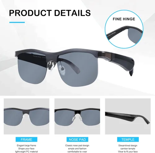 Miniatura 2 de Lentes inteligentes Bluetooth, gafas de audio y música, lentes de sol polarizados para hombres y mujeres, lentes de sol deportivos de oreja abierta