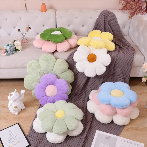 Miniatura 3 de AZCHEN Cojín de almohada de flores Almohada decorativa Almohada de flores para silla Almohada de piso de felpa (19.6 pulgadas, marrón blanco)