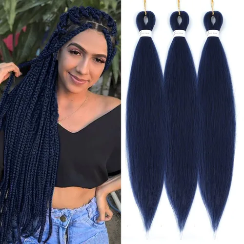 Miniatura 27 de Extensiones de cabello trenzado preestirado colorido, 3 colores, mezcla de cabello trenzado para niñas, 26 pulgadas, 3 paquetes