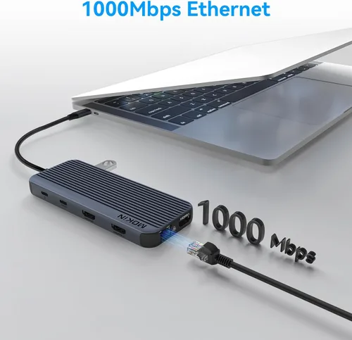 Miniatura 7 de Estación de acoplamiento USB C 3 HDMI, estación de acoplamiento 12 en 1, pantalla triple, base para monitor doble, concentrador USB-C 3 HDMI