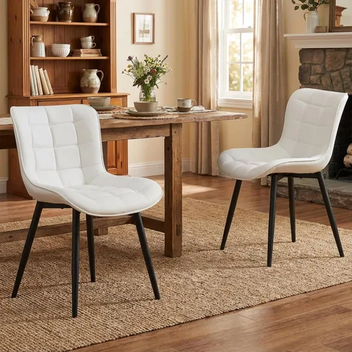 Miniatura 10 de YOUTASTE Juego de 2 sillas de comedor negras tapizadas de piel sintética con respaldo y patas de metal, sillas de cocina modernas de mediados