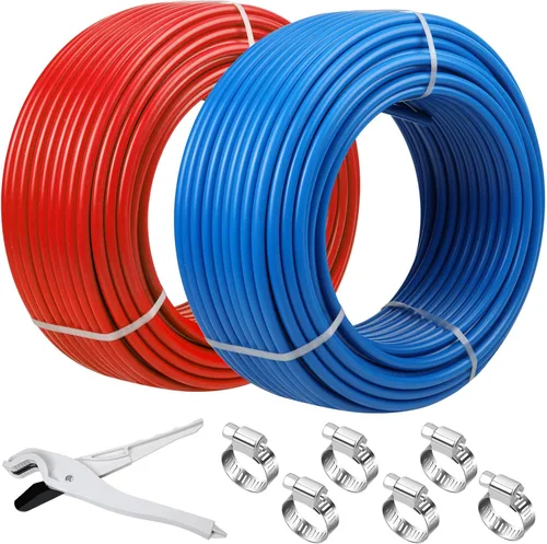 PEX Pipe - Tubo PEX de 1/2 pulgada, 300 pies, 2 rollos de tubos PEX EVOH pex-B, barrera sin oxígeno, duradero, a prueba de fugas, flexible para