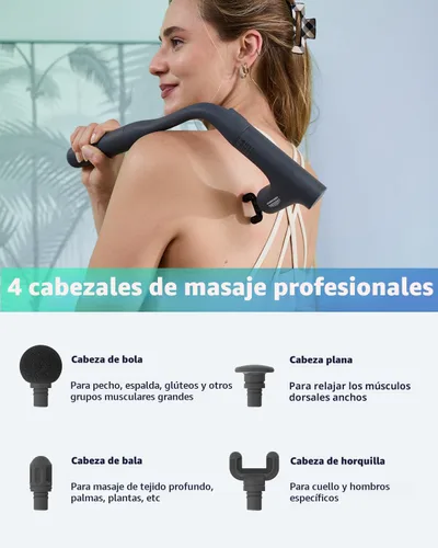 Miniatura 6 de 3-en-1 Pistola de masaje desmontable de tejido profundo, masajeador de espalda ergonómico con mango extensible para alivio del dolor, masajeador
