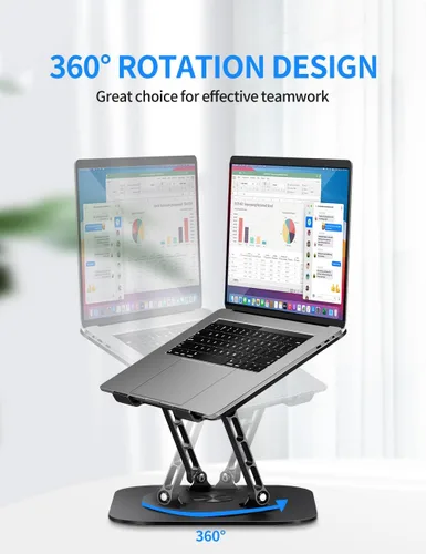 Miniatura 2 de AOEVI Soporte ajustable para laptop con base giratoria de 360°, soporte para computadora portátil ergonómico plegable elevador para computadora