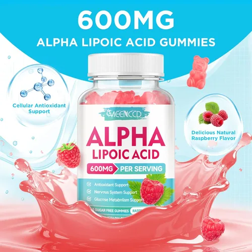 Miniatura 7 de MEENCCD Gomitas de ácido alfa lipoico de 600 mg - Suplemento ALA para apoyo antioxidante, vegano, sin azúcar, sabor frambuesa, 60