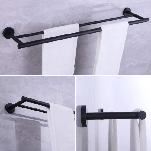 Miniatura 2 de Toallero de baño doble SUS 304 de acero inoxidable para baño de 36 pulgadas, color negro mate