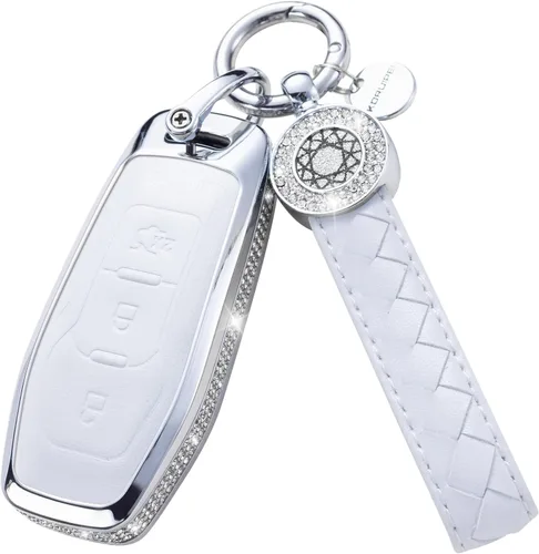 Miniatura 10 de Funda para Llave Ford con Llavero, Protector de Estuche de Llave de Cuero con Cristal Compatible con Ford Fusion F150 F250 F350 F450 F550 Edge