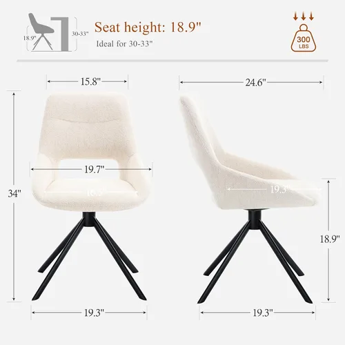 Miniatura 2 de Juego de 1 silla de escritorio moderna de mediados de siglo, sin ruedas, silla de comedor giratoria de tela de lino con patas de metal, silla Beige