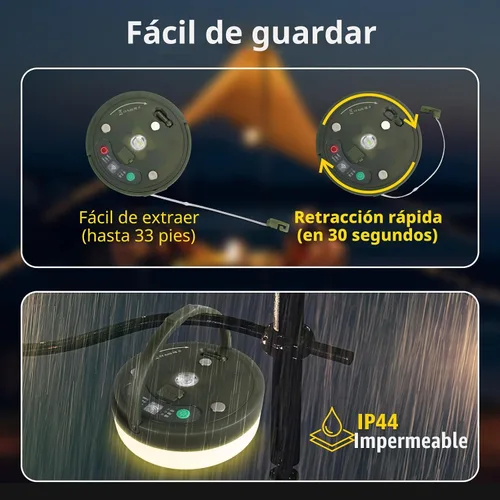 Miniatura 5 de Cadena de luces de campamento de 33 pies, 100 LED, 4 en 1, recargable, 100 LED, para exteriores, con 14 modos de iluminación, control remoto