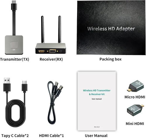 Miniatura 7 de Transmisor y receptor HDMI inalámbrico 4K, adaptador HDMI inalámbrico Plug & Play 2.4/5GHz Transmisión de video/audio desde computadora portátil, PC