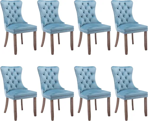 Miniatura 59 de SoarFlash Juego de 2 sillas de comedor de tela de lino, sillas de comedor tapizadas con ribete de cabeza de clavo y patas de madera de color claro