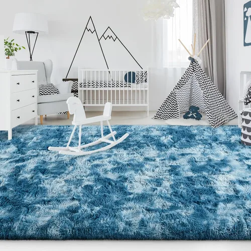 Miniatura 22 de FlyDOIT Alfombras Grandes para Sala de Estar, 5x8 Pies Alfombra Shaggy Teñida con Tie-Dye Gris Oscuro, Alfombras Mullidas Tipo Manta, Alfombras