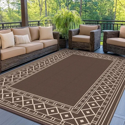 Miniatura 23 de GENIMO Alfombra de Exterior 5'x8' Impermeable para Patio, Alfombra de Paja de Plástico Reversible para Exteriores, Alfombras de Camping para Negro