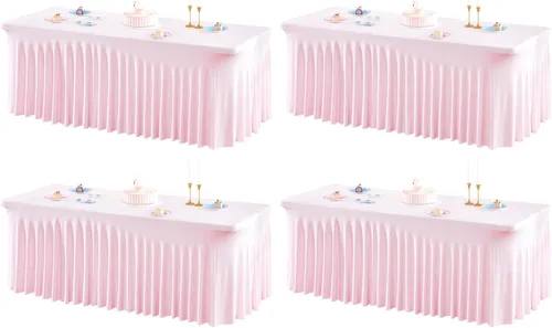 Miniatura 58 de Paquete de 1 manteles azul bebé para mesas rectangulares de 4 pies, cubiertas de mesa de spandex elástico de una pieza resistentes a las arrugas