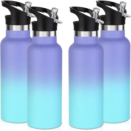 Miniatura 22 de Volhoply Botella de agua aislada para niños de 17 onzas, botellas de agua de acero inoxidable con tapa con pajilla, botella de agua de metal al