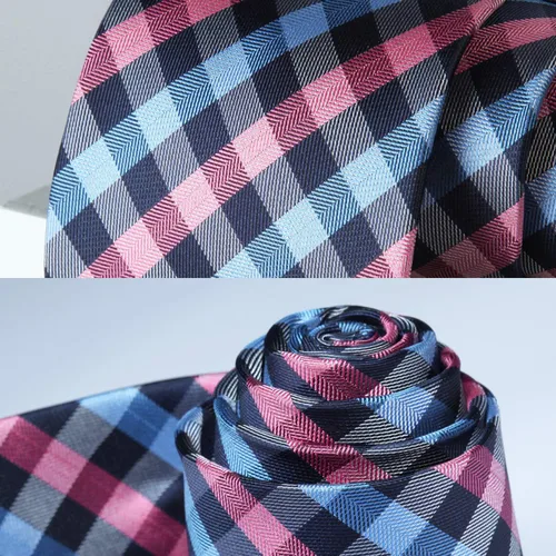 Miniatura 28 de HISDERN Conjunto de corbata a cuadros a cuadros pañuelo tejido clásico formal para hombre corbata y bolsillo cuadrado