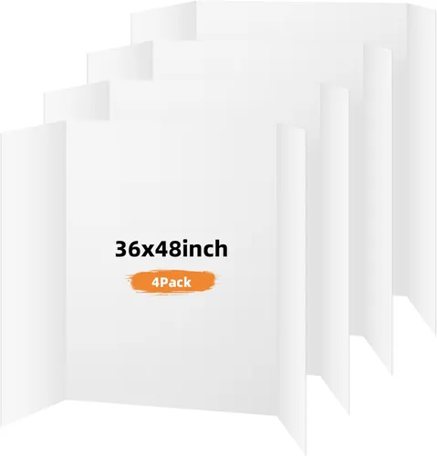 Paquete de 4 tableros trípticos para póster, tablero de presentación blanco de 36x48 pulgadas, tablero de exhibición portátil para feria de