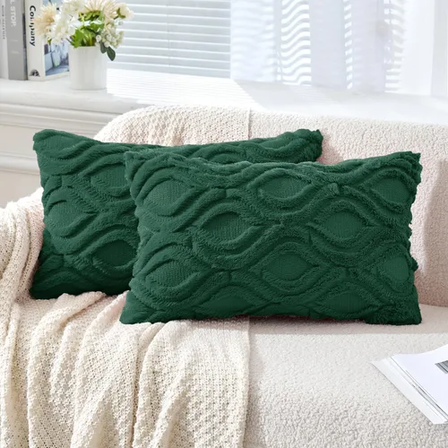 Miniatura 34 de MIULEE - Juego de 2 fundas de almohada de lana sintética suave y afelpada, fundas decorativas de estilo bohemio para sofá, sala de estar, cama, 18 x