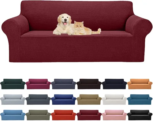 Miniatura 53 de Cupuamon Funda elástica para sofá de 1 plaza, funda protectora de muebles con parte inferior elástica de tela jacquard a cuadros pequeños para Beige