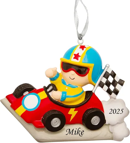 Miniatura 7 de Adorno personalizado de auto de carreras rojo para árbol de Navidad, adorno artesanal personalizado para decoración de recuerdo para niños Coche
